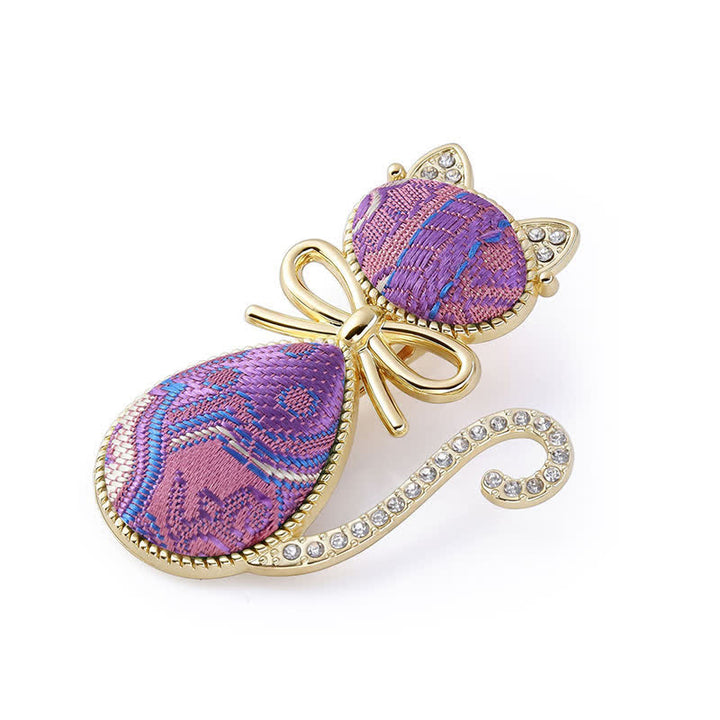 Buddha Stones Song Brocade Kat Verguld Strass Haarspeld Chinese Haarstaaf - Paars (zelfde kleurtint – patroon varieert) - image 0