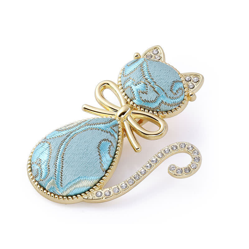Buddha Stones Song Brocade Kat Verguld Strass Haarspeld Chinese Haarstaaf - Blauw (zelfde kleurtint – patroon varieert) - image 5