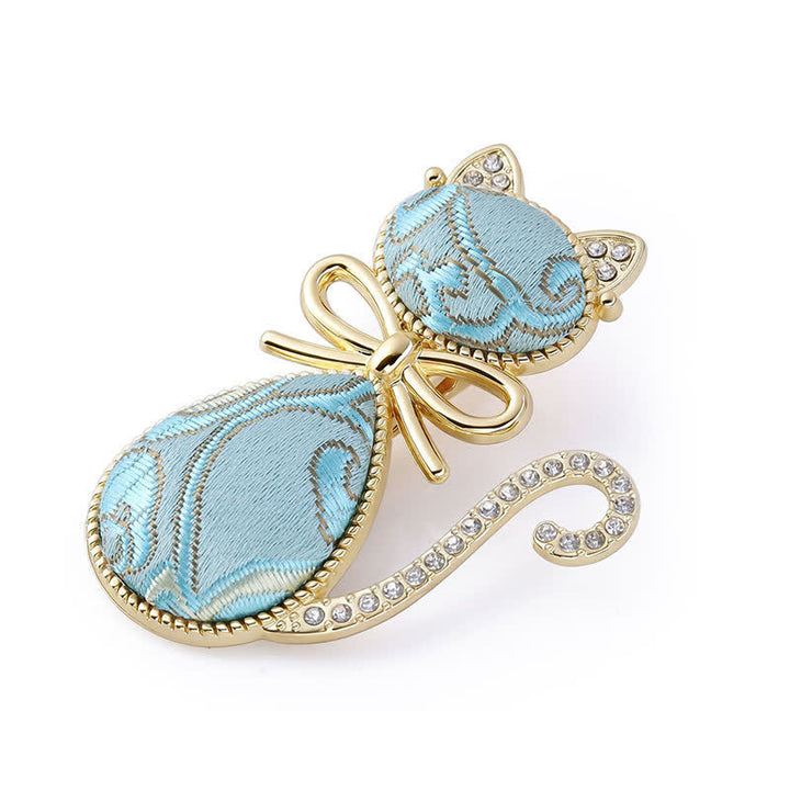 Buddha Stones Song Brocade Kat Verguld Strass Haarspeld Chinese Haarstaaf - Blauw (zelfde kleurtint – patroon varieert) - image 5