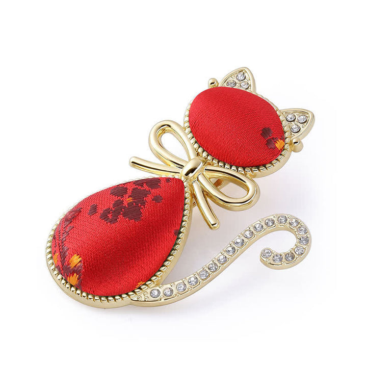 Buddha Stones Song Brocade Kat Verguld Strass Haarspeld Chinese Haarstaaf - Rood (zelfde kleurtint – patroon varieert) - image 3