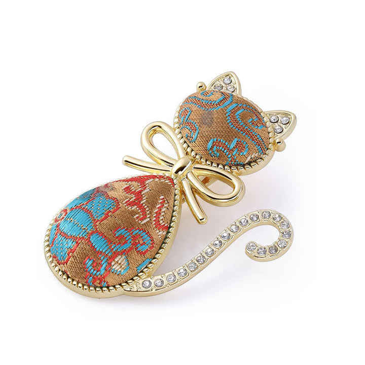 Buddha Stones Song Brocade Kat Verguld Strass Haarspeld Chinese Haarstaaf - Donkergoud (zelfde kleurtint – patroon kan variëren) - image 8