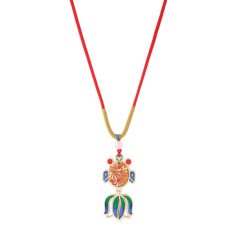 Buddha Stones Song Brocade Koi Fish Success Emaille Hanger Guofeng Ketting - Oranje (zelfde kleurtint – patroon varieert) - image 3