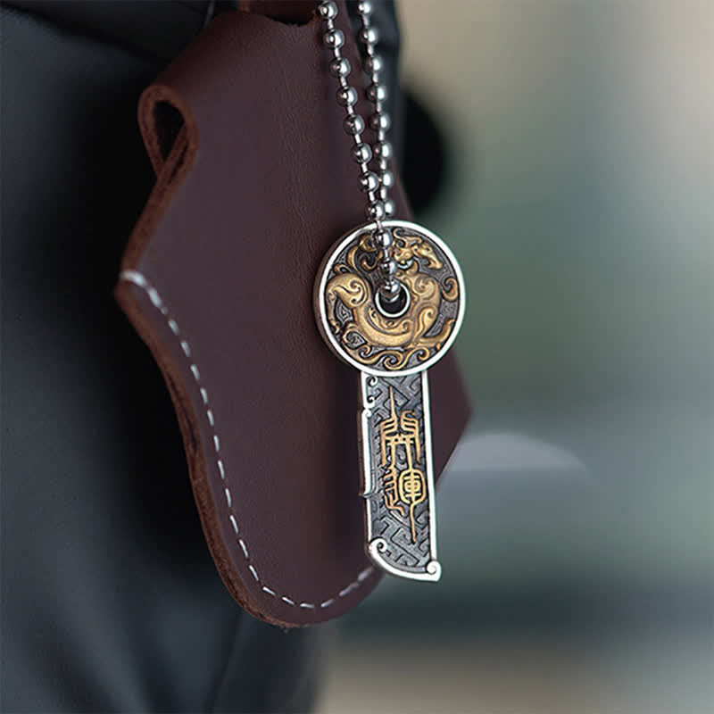 Buddha Stones Vintage Ketting met koperen drakenkracht-munt. - image 2