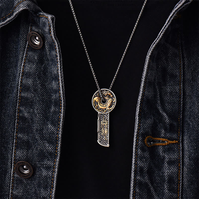 Buddha Stones Vintage Ketting met koperen drakenkracht-munt. - image 3