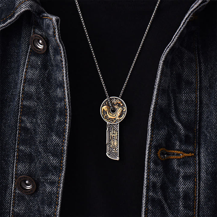 Buddha Stones Vintage Ketting met koperen drakenkracht-munt. - image 3