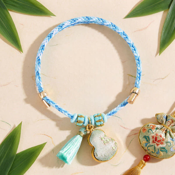 Buddha Stones Vijfkleurige rode koord lied brokaat kalebas Armband - Blauw (zelfde kleurtint – patroon varieert) - image 1