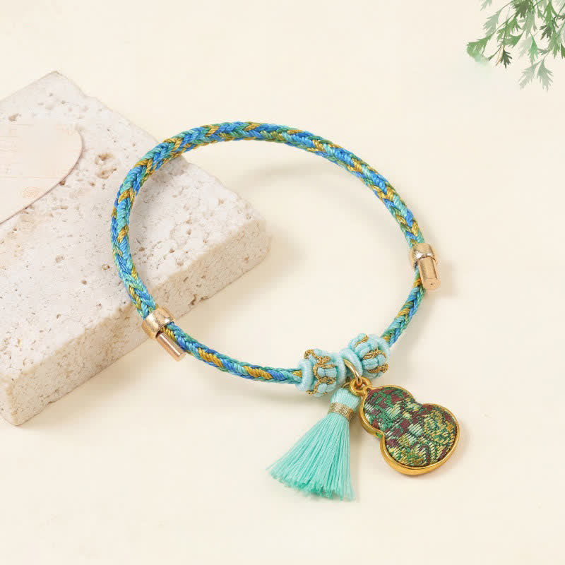 Buddha Stones Vijfkleurige rode koord lied brokaat kalebas Armband - Groen (zelfde kleurtint – patroon varieert) - image 3