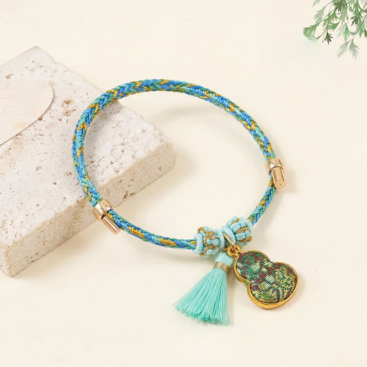 Buddha Stones Vijfkleurige rode koord lied brokaat kalebas Armband - Groen (zelfde kleurtint – patroon varieert) - image 3
