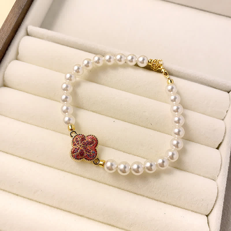 Buddha Stones Parel Song Brokaat Klaver Zuiverheid Nieuwe Chinese Armband - Paars meerkleurig (zelfde kleurtint – patroon varieert) - image 3