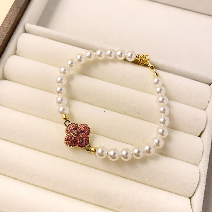 Buddha Stones Parel Song Brokaat Klaver Zuiverheid Nieuwe Chinese Armband - Paars meerkleurig (zelfde kleurtint – patroon varieert) - image 3