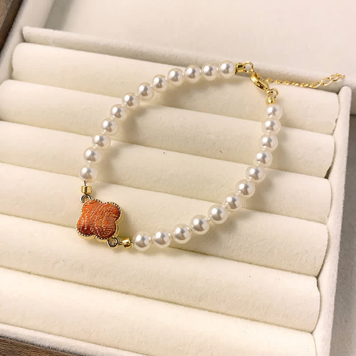 Buddha Stones Parel Song Brokaat Klaver Zuiverheid Nieuwe Chinese Armband - Oranje (zelfde kleurtint – patroon varieert) - image 7