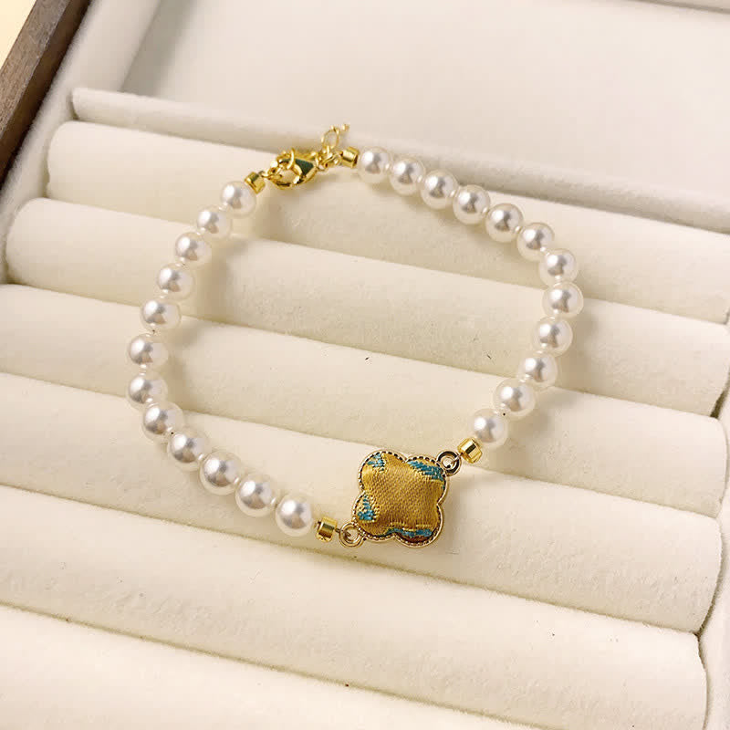 Buddha Stones Parel Song Brokaat Klaver Zuiverheid Nieuwe Chinese Armband - Goudgroen (zelfde kleurtint – patroon varieert) - image 11