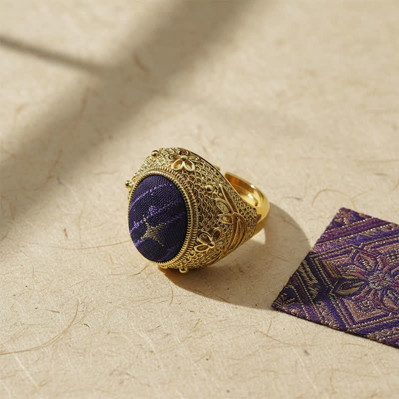 Buddha Stones Song Brocade Prosperity duivenei ovale verstelbare Ring in Chinese stijl - Song Brocade (zelfde kleurtint – patroon varieert) - image 0