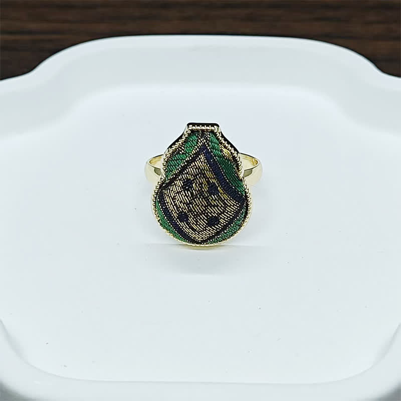 Buddha Stones Song Brocade Pompoenvormige Blessing Verstelbare Vintage Chinese Stijl Ring - Groengoud (zelfde kleurtint – patroon varieert) - Verstelbaar (Open) - image 8