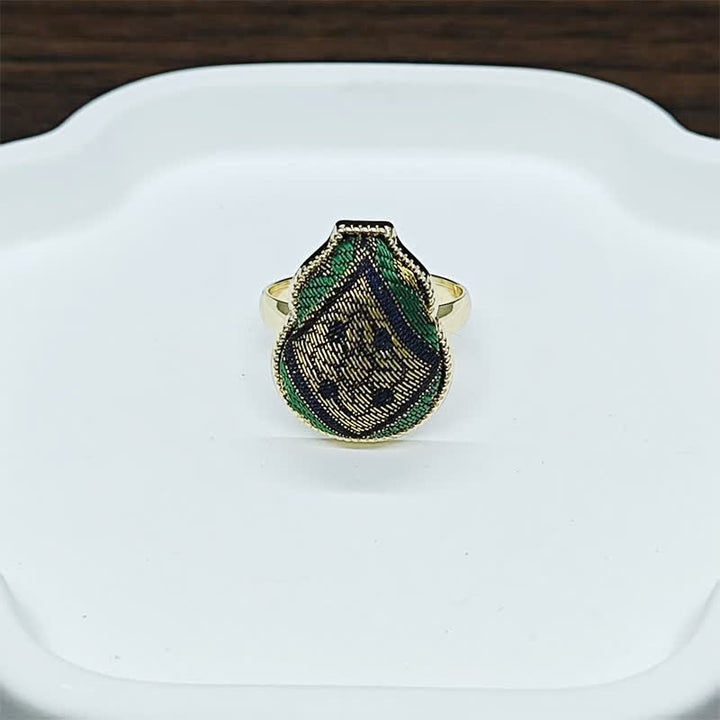 Buddha Stones Song Brocade Pompoenvormige Blessing Verstelbare Vintage Chinese Stijl Ring - Groengoud (zelfde kleurtint – patroon varieert) - Verstelbaar (Open) - image 8