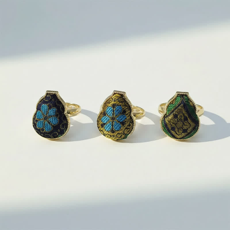 Buddha Stones Song Brocade Pompoenvormige Blessing Verstelbare Vintage Chinese Stijl Ring - image 13