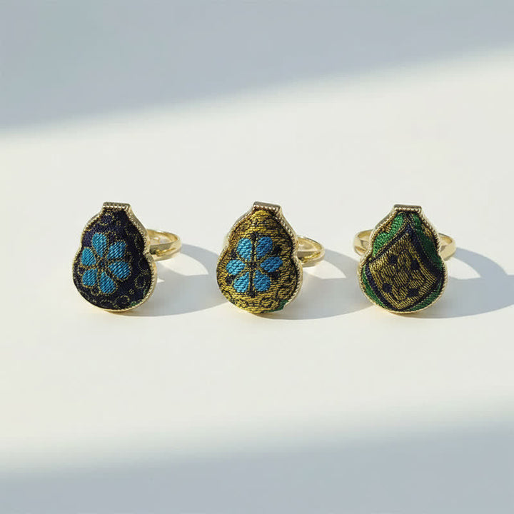 Buddha Stones Song Brocade Pompoenvormige Blessing Verstelbare Vintage Chinese Stijl Ring - image 13