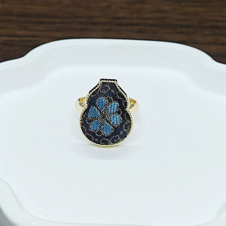 Buddha Stones Song Brocade Pompoenvormige Blessing Verstelbare Vintage Chinese Stijl Ring - Zwart Blauw (zelfde kleurtint – patroon varieert) - Verstelbaar (Open) - image 7