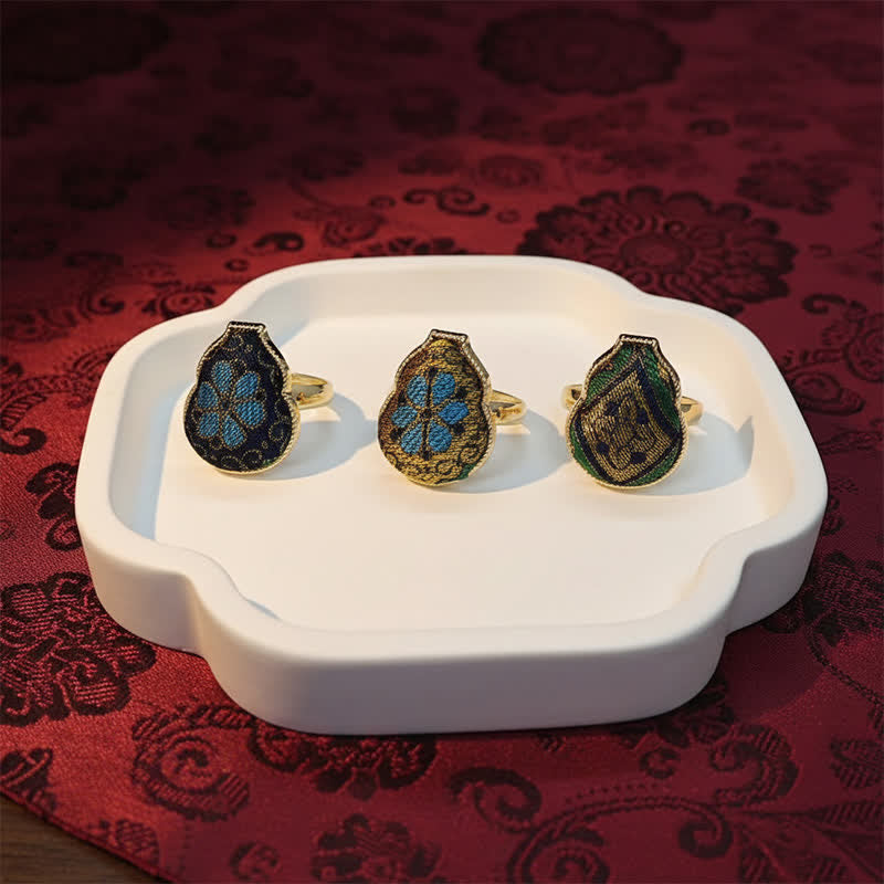 Buddha Stones Song Brocade Pompoenvormige Blessing Verstelbare Vintage Chinese Stijl Ring - image 10