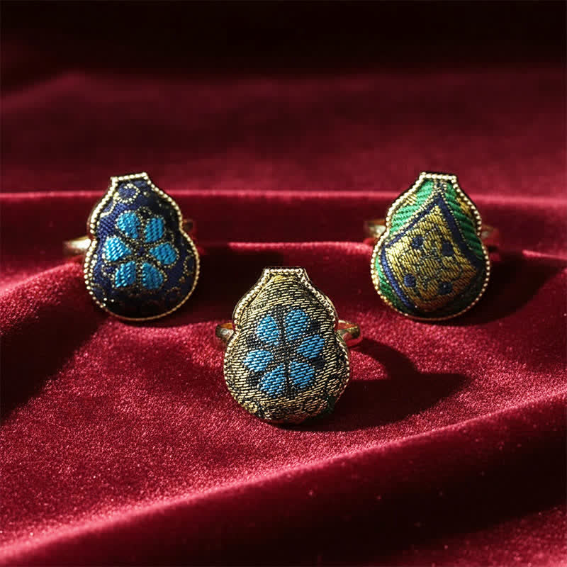 Buddha Stones Song Brocade Pompoenvormige Blessing Verstelbare Vintage Chinese Stijl Ring - image 9