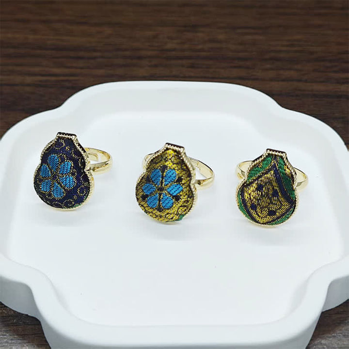 Buddha Stones Song Brocade Pompoenvormige Blessing Verstelbare Vintage Chinese Stijl Ring - image 14