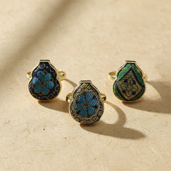 Buddha Stones Song Brocade Pompoenvormige Blessing Verstelbare Vintage Chinese Stijl Ring - image 11