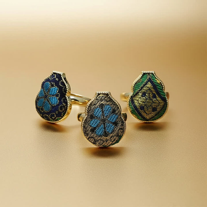 Buddha Stones Song Brocade Pompoenvormige Blessing Verstelbare Vintage Chinese Stijl Ring - image 12