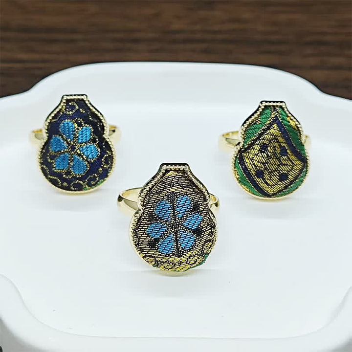 Buddha Stones Song Brocade Pompoenvormige Blessing Verstelbare Vintage Chinese Stijl Ring - image 15