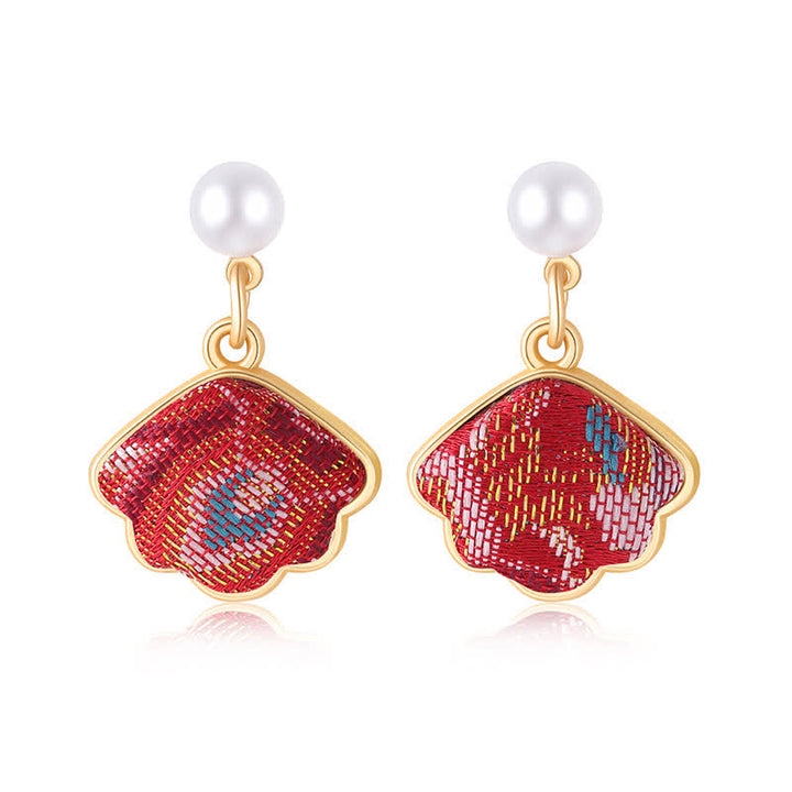 Buddha Stones Parel handgemaakte Song Brocade Waaier elegante Oorbellen - Rouge Rood (zelfde kleurtint – patroon varieert) - image 13