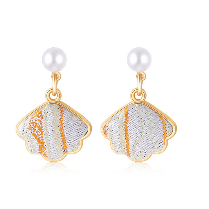 Buddha Stones Parel handgemaakte Song Brocade Waaier elegante Oorbellen - Gebroken wit (zelfde kleurtint – patroon varieert) - image 10