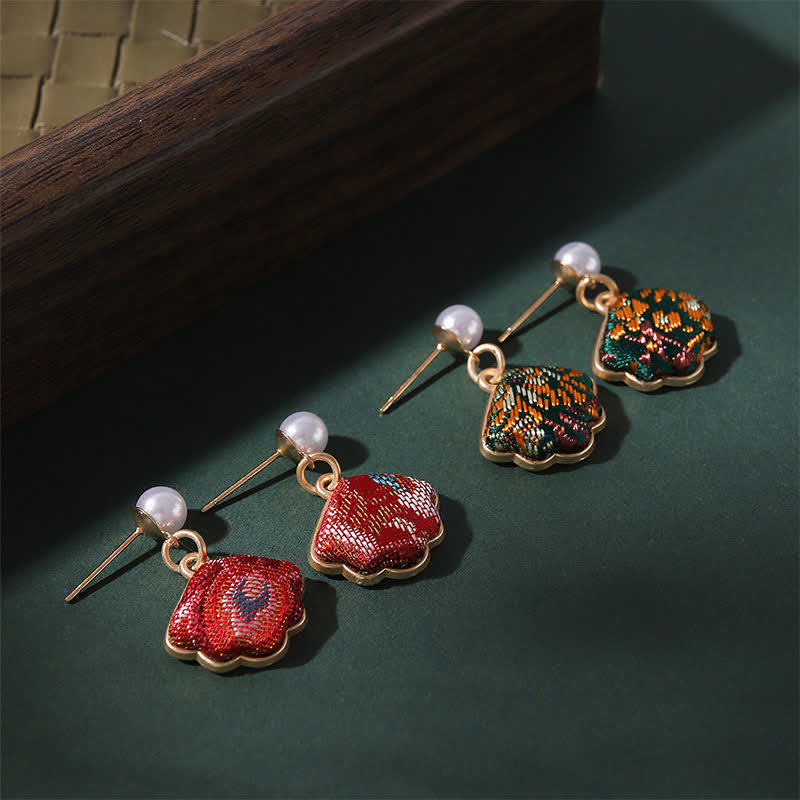 Buddha Stones Parel handgemaakte Song Brocade Waaier elegante Oorbellen - image 2