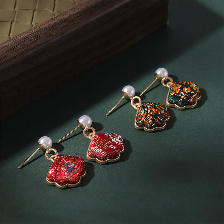 Buddha Stones Parel handgemaakte Song Brocade Waaier elegante Oorbellen - image 2