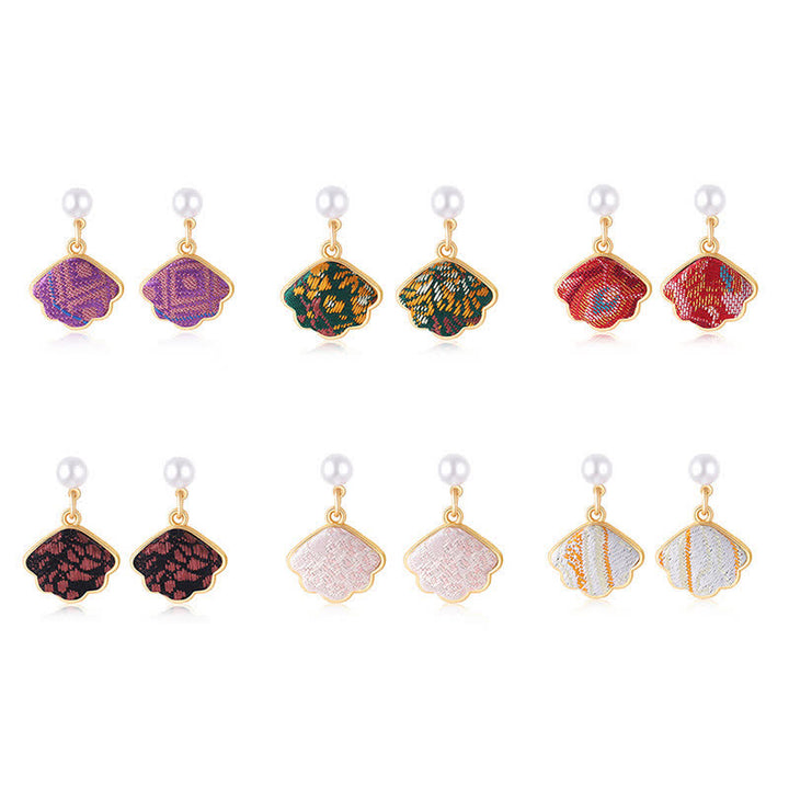 Buddha Stones Parel handgemaakte Song Brocade Waaier elegante Oorbellen - image 6