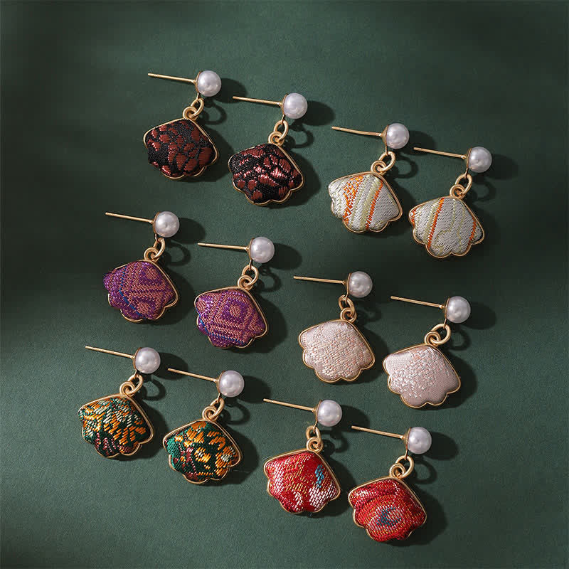Buddha Stones Parel handgemaakte Song Brocade Waaier elegante Oorbellen - image 3