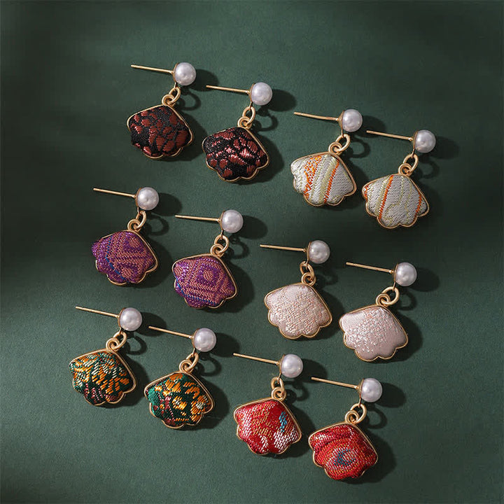 Buddha Stones Parel handgemaakte Song Brocade Waaier elegante Oorbellen - image 3