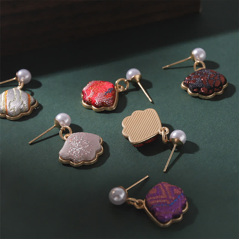 Buddha Stones Parel handgemaakte Song Brocade Waaier elegante Oorbellen - image 4