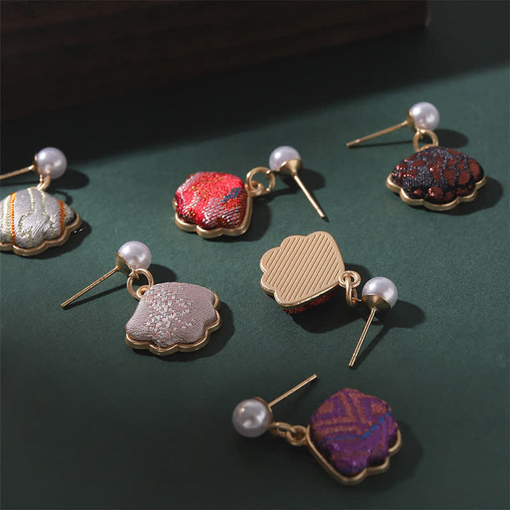 Buddha Stones Parel handgemaakte Song Brocade Waaier elegante Oorbellen - image 4