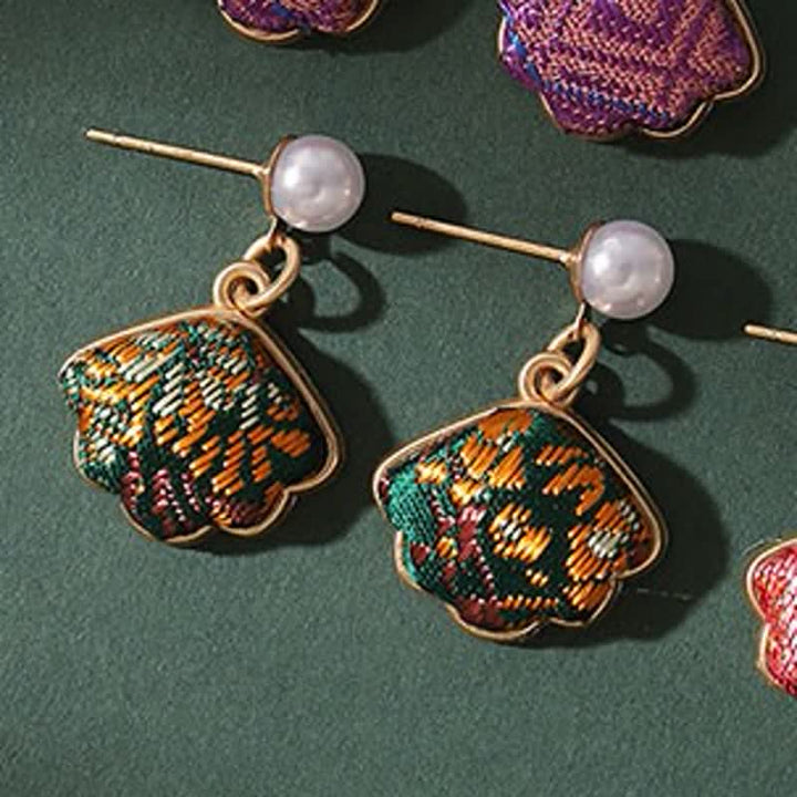 Buddha Stones Parel handgemaakte Song Brocade Waaier elegante Oorbellen - image 0