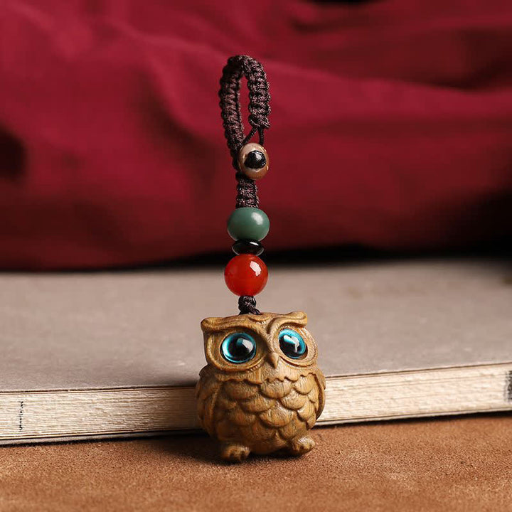 Buddha Stones Groene sandelhouten uil Serenity handgesneden gevlochten Sleutelhangers - Sleutelhangers - Groene sandelhout (Rustige energie ♥ Spiritueel evenwicht) - image 0