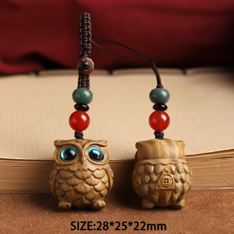 Buddha Stones Groene sandelhouten uil Serenity handgesneden gevlochten Sleutelhangers - image 8