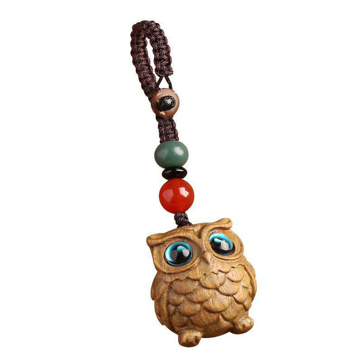 Buddha Stones Groene sandelhouten uil Serenity handgesneden gevlochten Sleutelhangers - image 2
