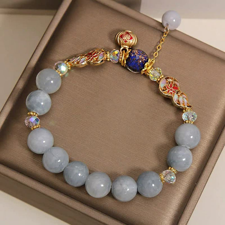 Buddha Stones Aquamarijn Fu Character Luck Cloisonné Kalebas Dangle Ronde Armband - image 8
