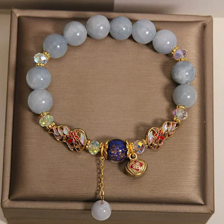Buddha Stones Aquamarijn Fu Character Luck Cloisonné Kalebas Dangle Ronde Armband - image 4