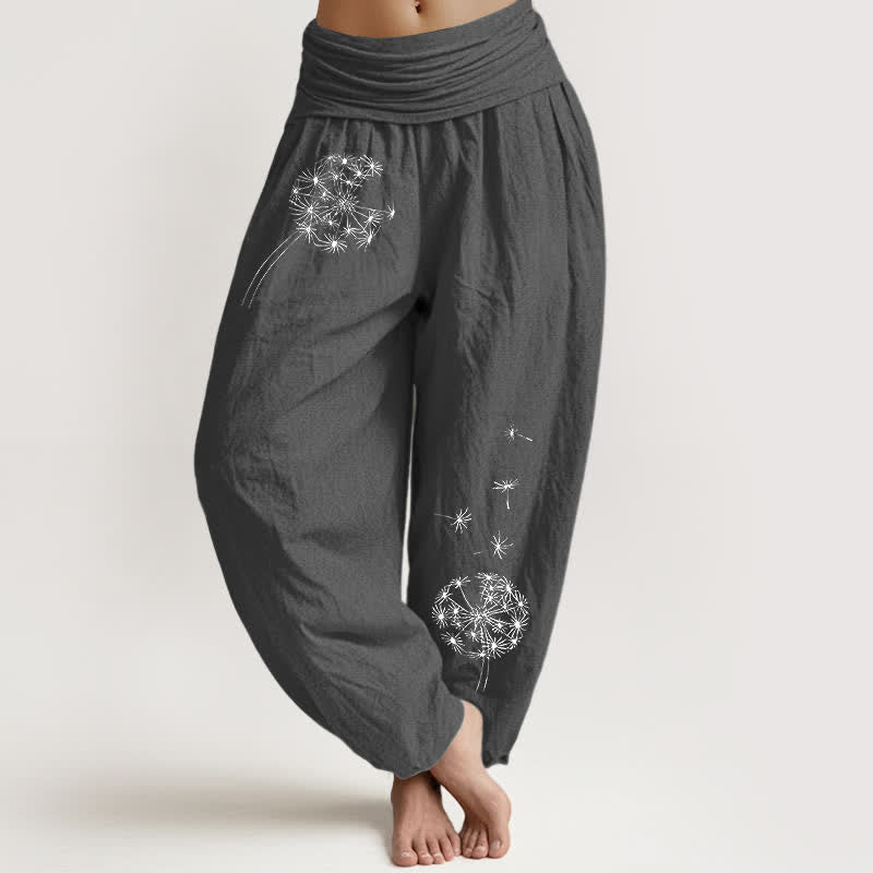 Buddha Stones Harembroek voor dames met elastische Taille en paardenbloemzaadjesprint , 100% Cotton. - Donkergrijs - US16, UK/AU20, EU48 (3XL) - image 8