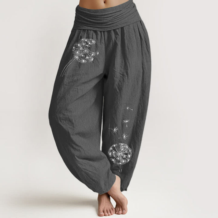 Buddha Stones Harembroek voor dames met elastische Taille en paardenbloemzaadjesprint , 100% Cotton. - Donkergrijs - US16, UK/AU20, EU48 (3XL) - image 8