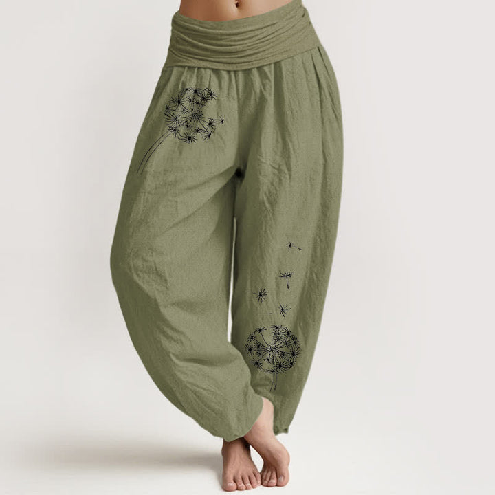 Buddha Stones Harembroek voor dames met elastische Taille en paardenbloemzaadjesprint , 100% Cotton. - Olijfgroen - US16, UK/AU20, EU48 (3XL) - image 11