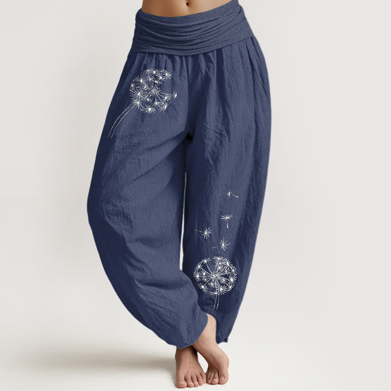 Buddha Stones Harembroek voor dames met elastische Taille en paardenbloemzaadjesprint , 100% Cotton. - Donker leisteenblauw - US16, UK/AU20, EU48 (3XL) - image 0