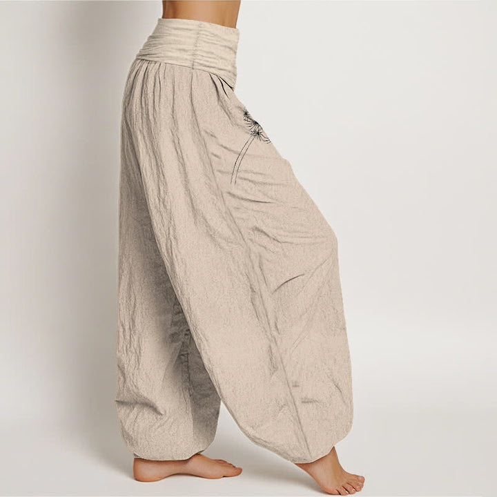 Buddha Stones Harembroek voor dames met elastische Taille en paardenbloemzaadjesprint , 100% Cotton. - image 16