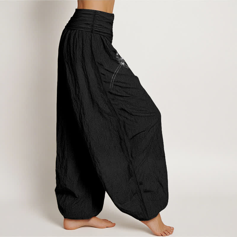 Buddha Stones Harembroek voor dames met elastische Taille en paardenbloemzaadjesprint , 100% Cotton. - image 7