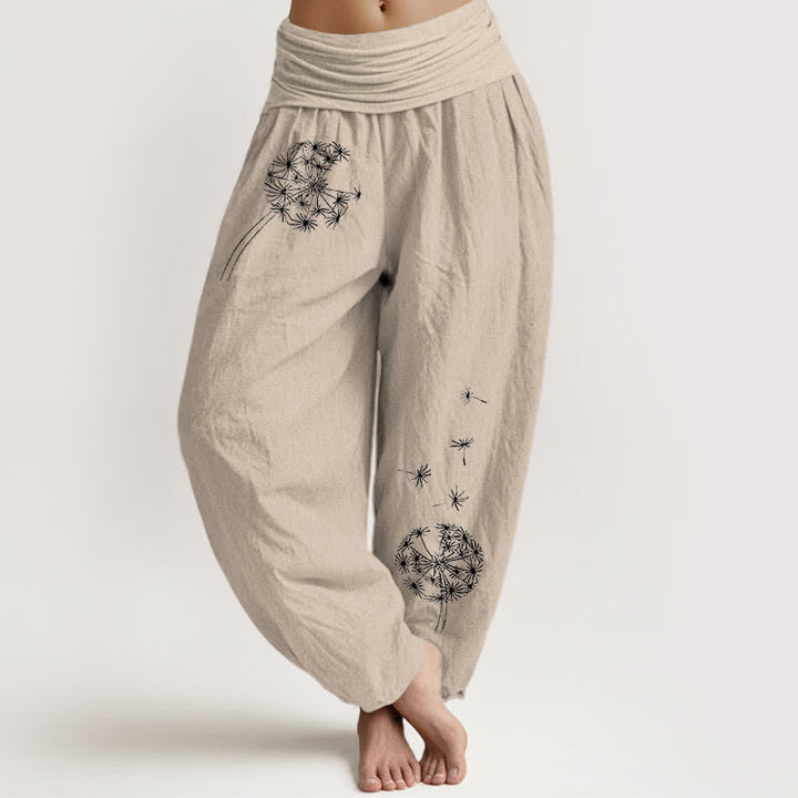 Buddha Stones Harembroek voor dames met elastische Taille en paardenbloemzaadjesprint , 100% Cotton. - Bruinen - US16, UK/AU20, EU48 (3XL) - image 14